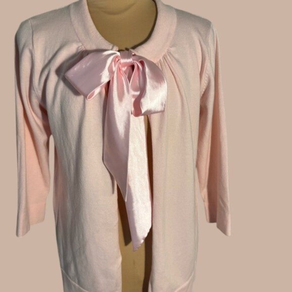 Kikit Pink Knit Satin Tie 3/4 sleeve Cardigan size med - Picture 3 of 13